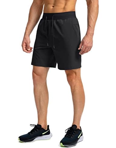 Men's Running Shorts with Zipper Pockets 7 Inch Lightweight Quick Dry Gym Athletic Workout Shorts for Men (Black, L) - Image 2