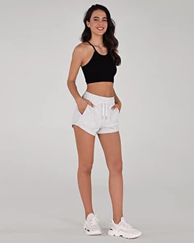 ODODOS Women's Sweat Shorts with Pockets Cotton French Terry Drawstring Summer Workout Casual Lounge Shorts, White Heather, Medium - Image 5