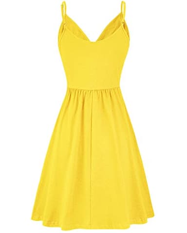 STYLEWORD Women's V Neck Spaghetti Strap Summer Casual Swing Dress with Pocket (Yellow-429,S) - Image 3