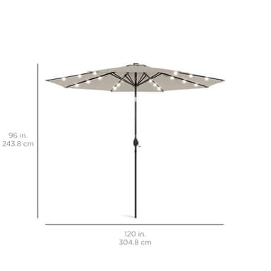 Best Choice Products 10ft Solar Polyester LED Lighted Patio Umbrella w/Tilt Adjustment and UV-Resistant Fabric - Beige - Image 2