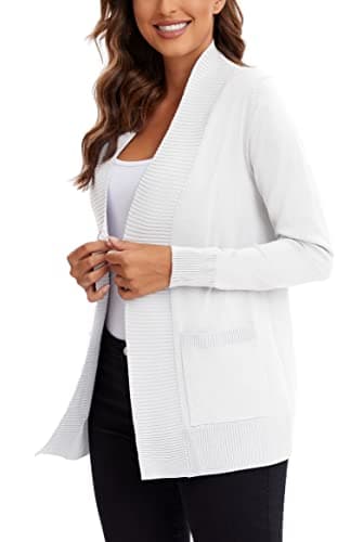 Urban CoCo Women's Lightweight Open Front Knit Cardigan Sweater Long Sleeve with Pocket (White, M) - Image 3