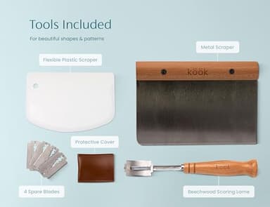 Kook Proofing Set, Sourdough Bread, 2 Rattan 9 Inch Banneton Baskets, 2 Basket Covers, Metal Scraper, Plastic Scraper, Scoring Lame, 5 Blades and Case, Baking Kit, Dough Bowls, Round Shape - Image 5