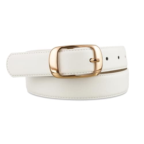 RISANTRY Womens White Belts for Jeans, Leather Dress Belts for Women Dressy, Ladies White Fashion Waist Belt for Pants - Image 1