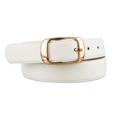 RISANTRY Womens White Belts for Jeans, Leather Dress Belts for Women Dressy, Ladies White Fashion Waist Belt for Pants - Image 1