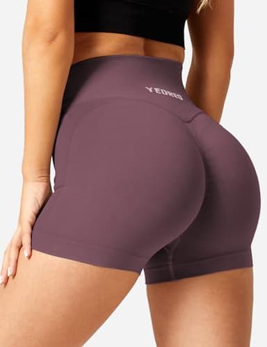 YEOREO Workout Shorts Women Scrunch 3.5" Seamless V Waist Amplify Shorts Sport Gym Shorts Rose Medium - Image 5