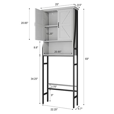 MXARLTR Over The Toilet Storage Cabinet, Over Toilet Bathroom Organizer with Barn Doors Above Toilet Storage Cabinet Spacesaver Rack Behind Toilet Bathroom Organizer (Gray) - Image 2