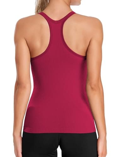 ATTRACO Womens Running Tank Tops Sleeveless Yoga Tank Padded Athletic Top Muscle Tank Red L - Image 2
