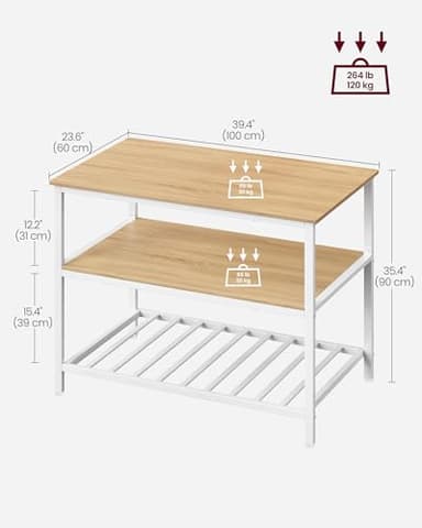 VASAGLE Kitchen Island with 3 Shelves, 39.4 Inches Width Kitchen Shelf with Large Worktop, Stable Steel Structure, Industrial, Easy to Assemble, Oak Color and White UKKI005W09 - Image 3