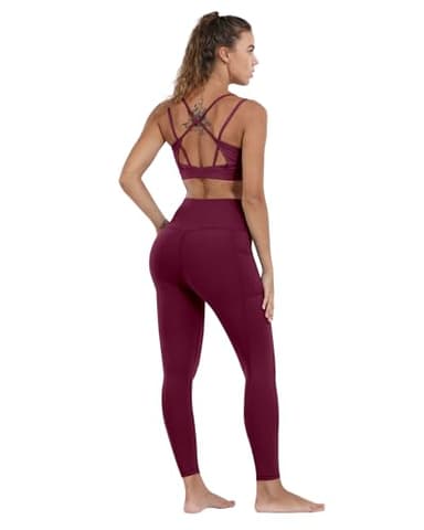 CHRLEISURE Leggings with Pockets for Women, High Waisted Tummy Control Workout Yoga Pants(3Packs Black,Gray,Wine, XS) - Image 4