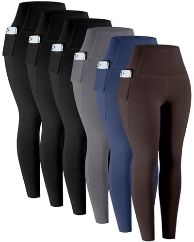 LZYVOO Leggings with Pockets for Women, 6 Packs Soft High Waisted Tummy Control Workout Yoga Pants(3BlackGrayNavyBrown-L) - Image 1