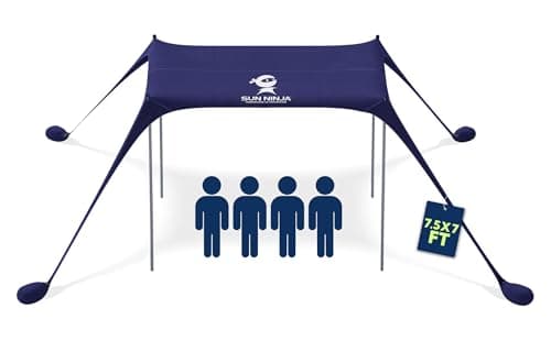 SUN NINJA Beach Tent Sun Shelter UPF50+ - Easy Pop Up Beach Canopy - Outdoor Shade for Camping Trips, Fishing, Backyard Fun Picnics - Sand Shovel, Ground Pegs & Stability Poles - Image 1