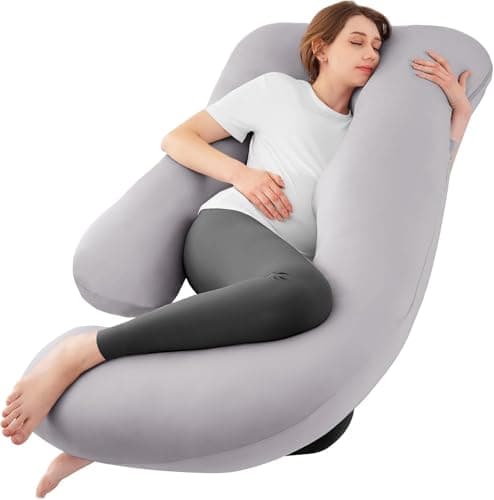 Sasttie Pregnancy Pillows for Sleeping, Jumbo U Shaped Cooling Full Body Pillow with Removable Cover, Pregnant Women Must Haves, Maternity Essential, Light Grey - Image 1
