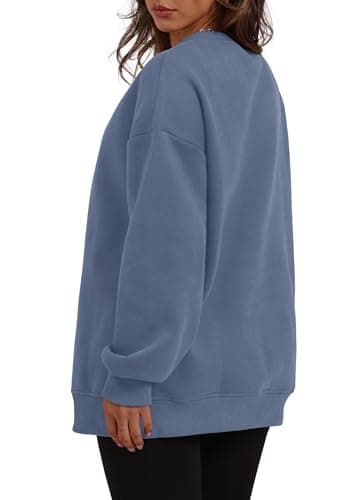 WIHOLL Long Sleeve Shirts for Women Loose Fit Tops Fleece Pullover Winter Clothing Warm Sweatshirt Preppy Fall Clothes Grey Blue L - Image 4