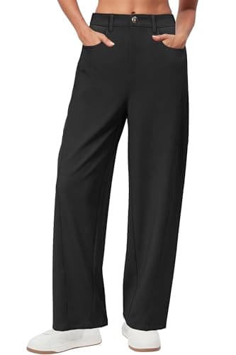 Arach&Cloz 2025 Women's Stretch Wrinkle Free Black Wide Leg Trousers Business Casual High Elastic Waisted Loose Palazzo Pants Button Down Zipper Comfy Slacks with 4 Pockets L - Image 1
