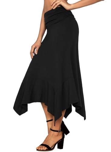 DJT Women's Flowy Handkerchief Hemline Casual Elegant Midi Skirt XL Black - Image 3