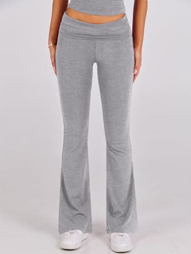 ANRABESS Lounge Sets for Women 2 Piece Foldover Yoga Flare Leggings Pants Crop Tops Casual Y2K Outfits Matching Tracksuit Set Grey Grey Medium - Image 6