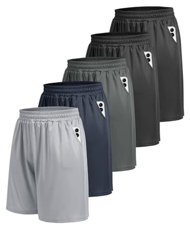 BOOJO 5 Pack Athletic Gym Mens Shorts - Workout Black Quick Dry Basketball Shorts with Pockets for Running Casual Activewear - Image 1