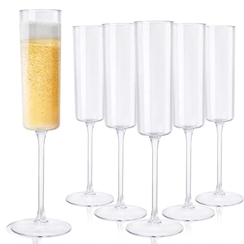 Ciaell 24 Pack Plastic Champagne Flutes - Clear 6 Oz Disposable Champagne Glasses - Square Plastic Toasting Glasses for Party Birthday Anniversary Wedding - Image 1
