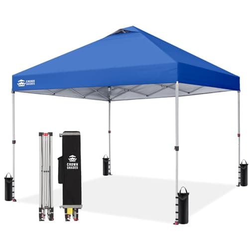 CROWN SHADES 10x10 Pop Up Canopy - Beach Tent with One Push Setup - Easy Outdoor Sun Shade for Events, Parties, Camping - Gazebo with STO-N-Go Cover Bag, Silver Coated Top, Blue - Image 1