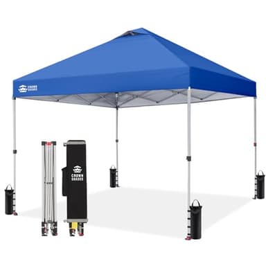 CROWN SHADES 10x10 Pop Up Canopy - Beach Tent with One Push Setup - Easy Outdoor Sun Shade for Events, Parties, Camping - Gazebo with STO-N-Go Cover Bag, Silver Coated Top, Blue - Image 1