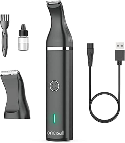 oneisall Dog Clippers with Double Blades,Cordless Small Pet Hair Grooming Trimmer,Low Noise for Trimming Dog's Hair Around Paws, Eyes, Ears, Face, Rump (Black) - Image 1