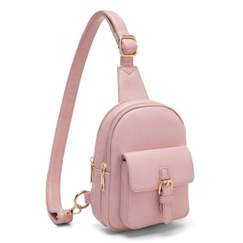 Viverte Small Sling Bag Fanny Pack for Girls Vegan Leather 3 Pockets Crossbody Purse for Women Cute Stuff Gift for Teen Girls with Adjustable Strap (Pink) - Image 1