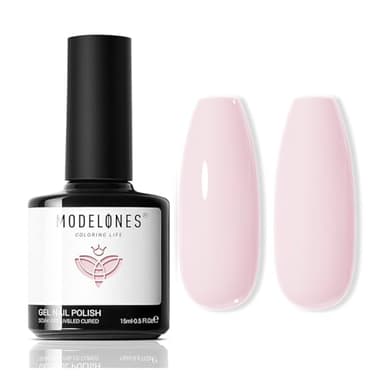 modelones Pink Gel Nail Polish, 15 ML Baby Pink Polish Light Soft Pastel Soap Nail Polish Soak Off Summer Nail Art Gel Design Manicure Salon DIY Home Gift for Women Girlfriend - Image 1