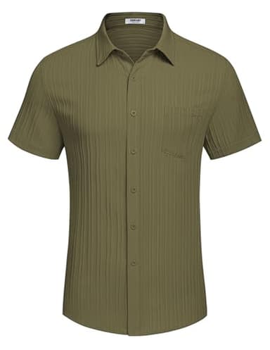 COOFANDY Mens Summer Shirts Short Sleeve Casual Linen Shirts for Men Hawaiian Beach Shirt Army Green - Image 4