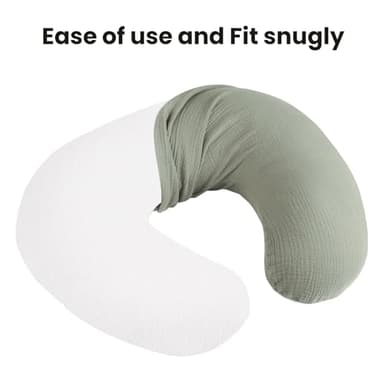 Konssy Muslin Nursing Pillow Covers, Soft and Cute Nursing Covers for Breastfeeding Pillows, Ideal for Newborn Baby Boys and Girls (Fog Green, Cream) - 2 Pack - Image 5