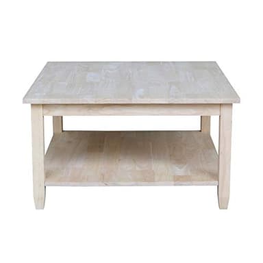 IC International Concepts, Solano Square Coffee Table, Solid Real Wood, Sturdy Parawood, Living Room/Family Room/Entryway, 32"W x 32"D x 18"H with Shelf, Paint/Stain Ready, Unfinished - Image 5
