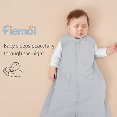 FIEMOL Baby Sleep Sack 0-6 Months, 100% Cotton Sleeping Sack for Newborn and Infant, 3 Pack Baby Wearable Blanket, 0.5 Tog Lightweight Double Zipper Sleep Bag Blue Sky - Image 7