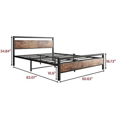 BOFENG Black Queen Size Bed Frames with Wood Headboard,Heavy Duty Platform Bed Frame with Storage No Box Spring Needed,Mattress Foundation,Strong Steel Slats,Noise Free,Brown - Image 2