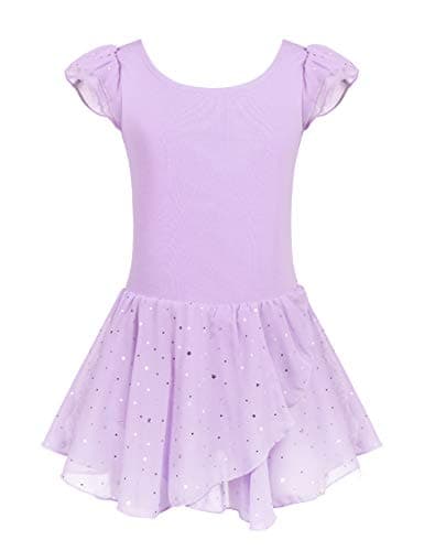 Arshiner Girls Ruffle Sleeve Ballet Dance Dress Tutu Skirted Leotard, 6-7 Years, Lilac - Image 1