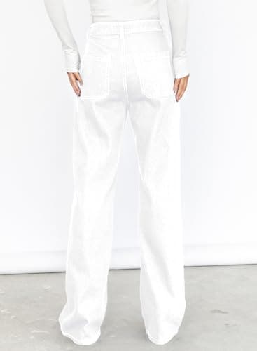 Dokotoo Womens Casual High Waisted Cargo Jeans for Women Wide Leg Boyfriend Denim Pants White Size 8 - Image 4