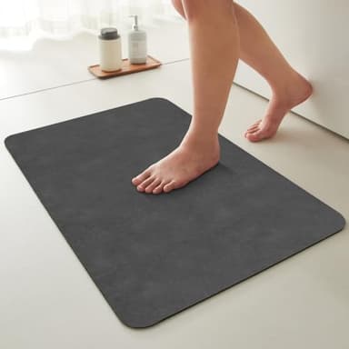 Bath Mat, Bathroom Rugs Non Slip Washable Thin Absorbent Quick Dry Bath Mat Fits Under Door Bathroom Floor Mat Perfect for Bath, Shower, or Sink 16"x24" Dark Grey - Image 1