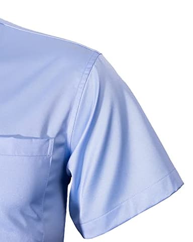 Alimens & Gentle Mens Short Sleeve Dress Shirts Wrinkle Free Solid Casual Button Down Shirts with Pocket, Light Blue, 4X-Large - Image 4