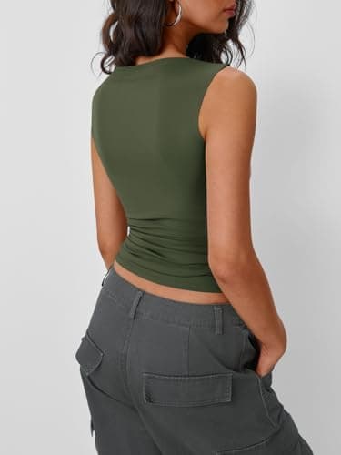 Trendy Queen Women Going Out Summer Tank Tops Spring Casual Basic Cute 2025 Sleeveless Shirt Vacation Fashion Outfit Clothes Army Green XS - Image 4