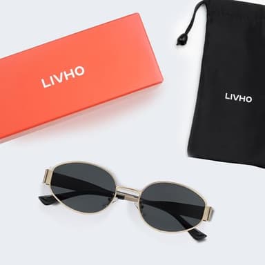 livho Retro Polarized Sunglasses - UV400 Protection, Oval Shape, Metal Frames - Matching Soft Case Inlcuded - Image 7
