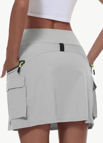 MIVEI Women's Hiking Cargo Skort Skirt High Waisted Golf Dressy Casual with Zipper Pockets Workout Sport Quick Dry Skirts Light Grey - Image 2
