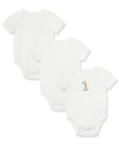 Little Me Gender Neutral 3-Pack Short Sleeve Onesies, Baby Bodysuits 100% Cotton, Scratch-Free Comfort Tags, and Quick Snap Closures, Giraffe, Newborn - Image 1