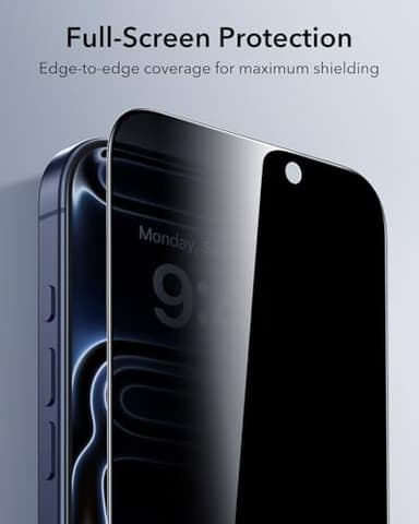 ESR 3 Pack for iPhone 17 Pro Privacy Screen Protector, Military Grade Shatterproof, 9H Hardness, Anti-spy Tempered Glass with UltraFit Tray - Image 7
