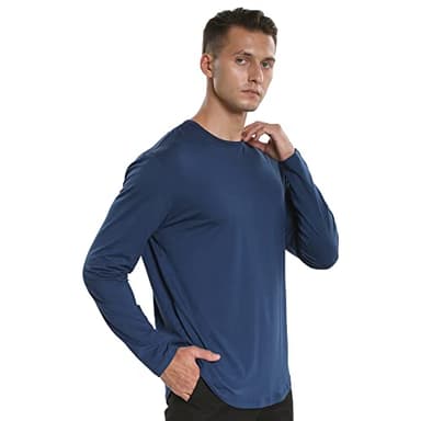 netdraw Men's Ultra-Soft Bamboo Viscose T-Shirt, Curved Hem Lightweight Cooling Cotton Blend Casual Tee, LS Black/Pacific Blue, X-Large - Image 3