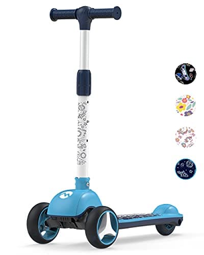Toddler Scooters for Kids 3-5/5-7/8-12 Years Old, Boy's Foldable 3 Wheel Scooter for Kids Ages 6-12 with Adjustable Heights and Light Up LED Wheels(Blue Galaxy) - Image 1