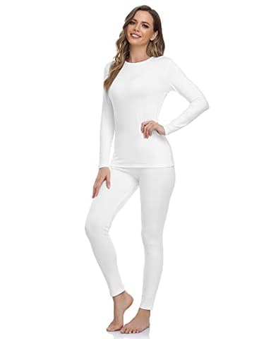 WEERTI Thermal Underwear for Women Long Johns with Fleece Lined Base Layer Women Cold Weather Top Bottom White - Image 1