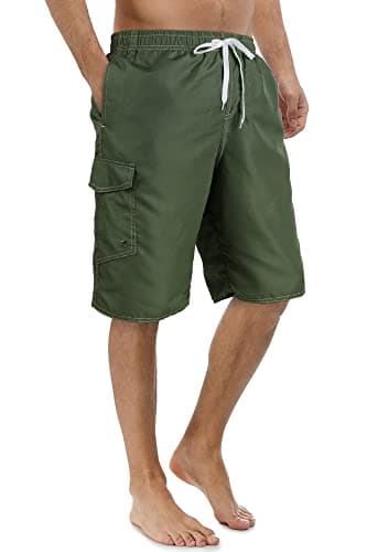 Srnede Mens Swimming Trunks Swim Trunks Quick Dry 11 Inch Swim Shorts with Mesh Lining Funny Swimwear Bathing Suits Army Green - Image 1