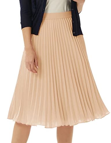 GRACE KARIN Women's Flared Pleated Ruffle Chiffon Skirt Below Knee Light Khaki S - Image 3