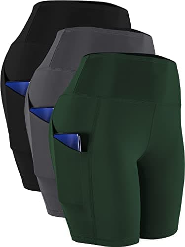 CADMUS Women's High Waist Spandex Yoga Shorts for Bike Running Two Side Pockets,10,Black,Grey,Dark Green,XX-Large - Image 1