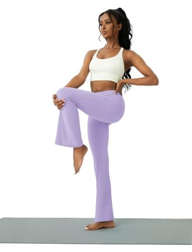 COPYLEAF Womens Yoga Pants with Pockets High Waisted Flare Leggings Bell Bottom Yoga Dress Pants Seamless Bootcut Pants(Purple XXL) - Image 4