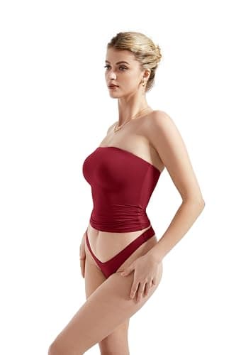 SUUKSESS Women Sexy Tube Top Summer Y2K Going Out Tops Casual Sleeveless Double Lined Basic Tank Top (Wine Red, M) - Image 5