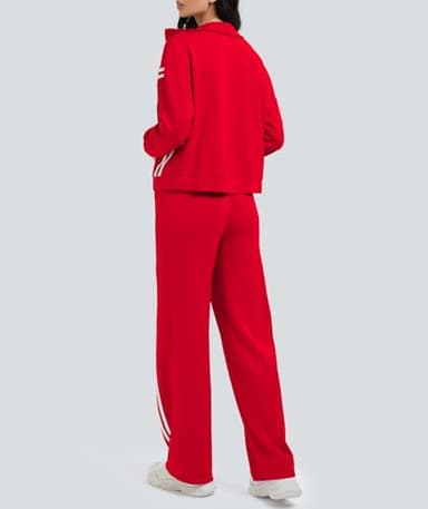 Casly Lamiit Women's Athletic Clothing Sets 2 Piece Lounge Outfits Track Sweatsuit 2-Stripes Sweatshirt Wide Leg Pants Airport Travel Activewear Red S - Image 5